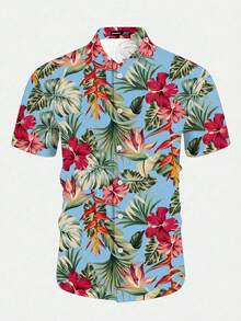 Manfinity RSRT Camisa de manga corta con estampado tropical casual para hombre, moda de verano para vacaciones - Multicolor - Ver 2