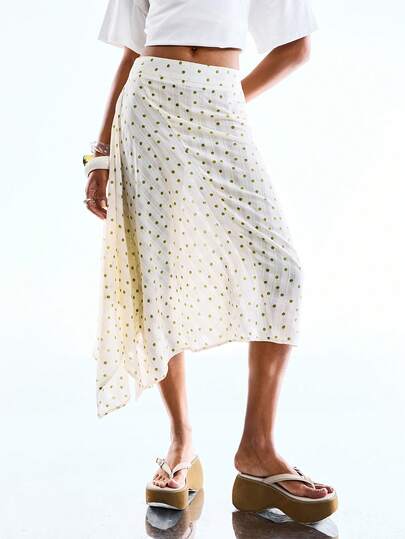 LYSMO 2026 New Arrive Minimalism Spring/Summer Women's Polka Dot Print Asymmetric Hem Casual Skirt