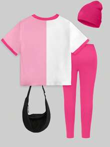 Conjunto de camiseta y pantalones casuales de primavera y verano para bebé niña, con estampado de té de boba, cómodo atuendo diario - Multicolor - Ver 2