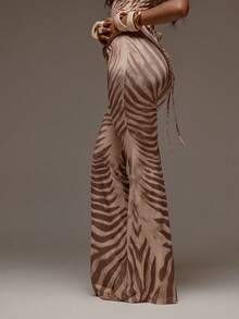 MUSERA 性感动物纹中腰喇叭裤，春夏度假海滩伊比沙岛音乐节派对优雅女神 - 彩色 - 查看 3