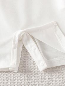 SHEIN 幼儿男童休闲撞色 Polo 领短袖连体衣，适合春夏外出和日常穿着 - 白色 - 查看 5