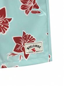 Horizaway 男士印花抽绳腰带沙滩短裤，夏季 - 綠色 - 查看 6