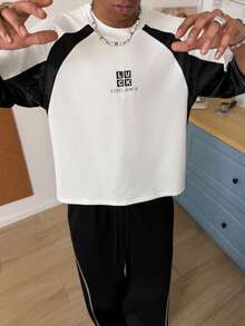 STEELVANCE 男士圆领字母印花休闲百搭日常短袖T恤 - 黑與白 - 查看 1