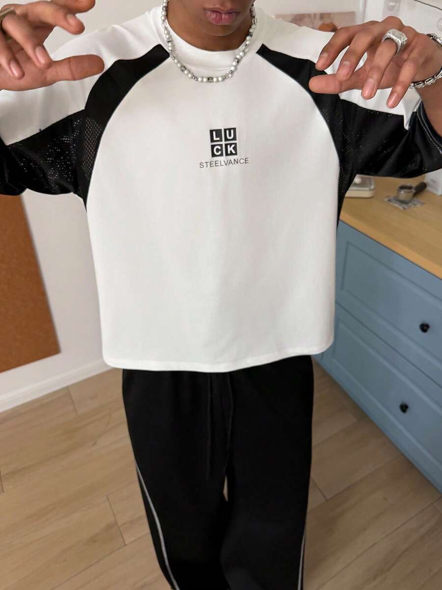 STEELVANCE 男士圆领字母印花休闲百搭日常短袖T恤 - 黑與白 - 查看 1