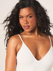 MISSGUIDED Bridal Rhinestone Detail Cut-Out One-Piece Swimsuit With V-Neck And High-Rise Coverage Wedding Honeymoon Monokini - White - View 5