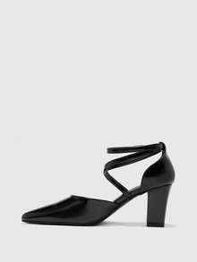 CUCCOO BIZCHIC 女士新款黑色漆皮尖头交叉绑带时尚高跟鞋，情人节约会百搭之选 - 黑色 - 查看 10