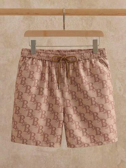 HIMLAND Pantalones cortos casuales con cordón y estampado para hombres