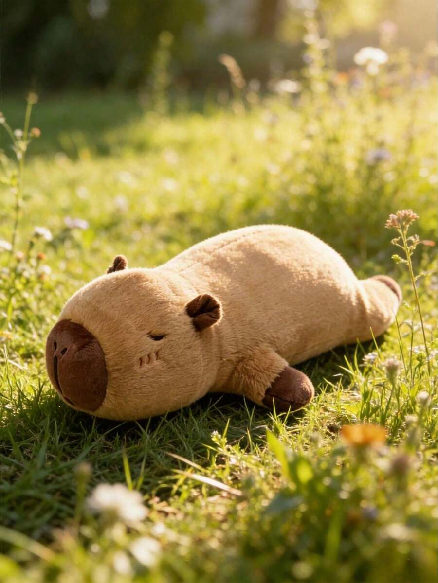 POKOJA LAND - BESTSELLERS 可爱水豚毛绒玩具，巨型水豚抱枕，卧姿水豚，水豚爱好者之选，儿童生日礼物，儿童节礼物，感恩节礼物，动物收藏品 - 彩色 - 查看 1