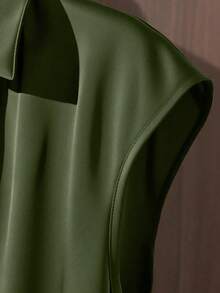 SHEIN Clasi Plus Size Women Elegant Satin Wrap Blouse - Army Green - View 3
