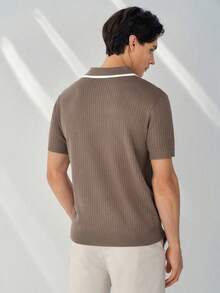 RONVEXI 男士休闲撞色领短袖针织上衣，春夏款 - 彩色 - 查看 3