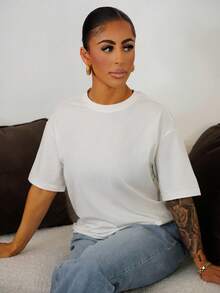 SAYEHFBABY Women's Loose Casual Round Neck Basic Short Sleeve Top, Autumn/Winter - White - View 4