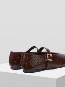 MOTF PREMIUM WOMEN HOLLOW-OUT SQUARE TOE FLAT SHOES - Brown crocodile pattern - View 8