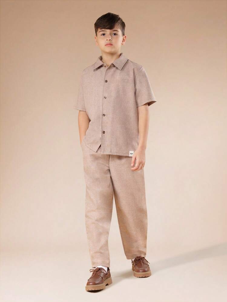 Linen Feel Shirt And Barrel Leg Pants Set