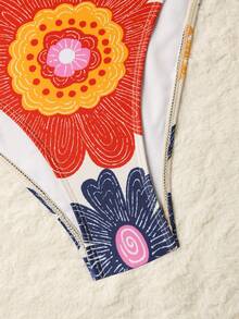 Swim Oasis Women's New V-Neck Printed One-Piece Swimsuit With Ruched Skirt, Slim Fit Two Pieces Set, Spring/Summer - Multicolor - View 6