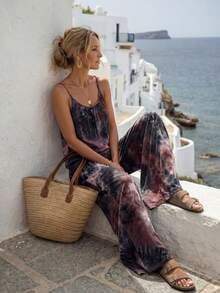 Faunlyn Mono de tirantes de pierna ancha de tie dye - Multicolor - Ver 3