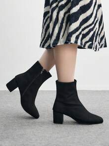 CUCCOO BIZCHIC Women's Fashionable Daily Commute Simple Versatile Solid Color Chunky Heel Ankle Boots - Black - View 3