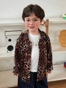 DAZY Toddler Boys' Leopard Print Turndown Collar Long Sleeve Top - Coffee Brown - View 3