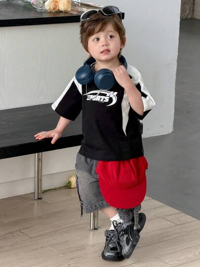 DAZY 男婴撞色字母印花宽松圆领上衣