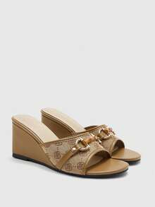 CUCCOO BIZCHIC Women's Rhinestone Embellished Casual Platform Slide Sandals - Brown - View 7