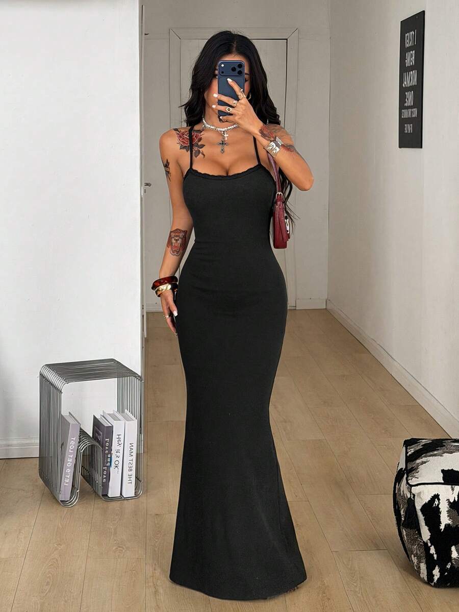 Coolane Women's Spring/Summer Streetwear Casual Date Night Party Country Concert Stretchy Straps Backless Sleeveless Long Dress - Black - View 1