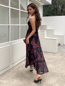 EastFlair Women's Chinese Style Butterfly Print Mesh Slip Dress - Black - View 6