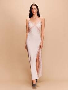 lacRébo Pale Pink Satin Maxi Dress With Lace Details Elegant Dress Evening Dress Pink Satin Dress Spring Summer French Style Parisian Style Business Casual - Baby Pink - View 7