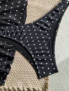 Swim Mod Women's Tropical Polka Dot Print Bikini Two Pieces Bikini Set Set, Casual Holiday,Summer Vacation Outfits - Black and White - View 4
