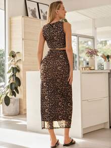 SHEIN 孕妇豹纹无袖上衣和半裙两件套 - 棕色 - 查看 6