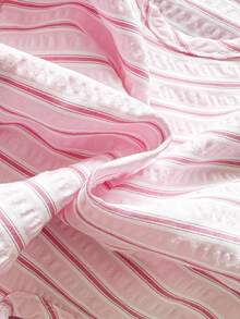 SHEIN Vintaside Kids 2件套女婴幼儿/新生儿0-3岁春夏休闲甜美日常度假条纹色织无袖背心上衣衬衫阔腿裤两件套 - 粉色 - 查看 5