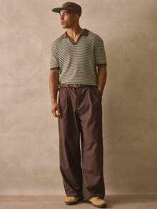 Musero Baggy Fit Smart Style Basic Plain Trouser Button Fastening Pleated Pants Spring Summer Essentials - Brown - View 1