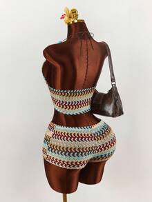 Amplova 2026 New Textured Fabric & Stone Accent 2 Pieces Boho Cropped Set For Women - Multicolor - View 7