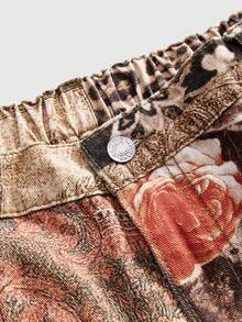 Plus Size Retro Y2K Sexy Animal Print Hippie Pattern Slim Straight Leg Women Jeans - Brown - View 3