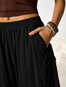 Solflare Quần ống loe cạp chun cỡ lớn cho nữ, thường ngày - màu đen - Xem 7