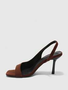 CUCCOO BIZCHIC Sandalias de tacón alto para mujer de unicolor, elegantes y simples, con puntera cuadrada y tacón delgado de terciopelo marrón - Marrón - Ver 10