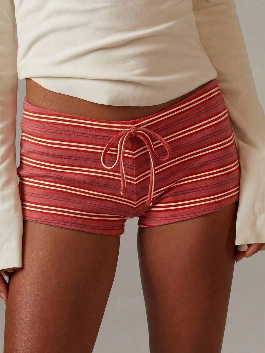 Athîral Women's Stripe Jersey Hotpant Shorts - Red - View 1