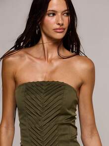 MUSERA Stitching Detail Fitted Strapless Crop Top Spring Summer Sexy Date Night Club Festival Holiday Night Out Vacation Soul Ties - Army Green - View 2