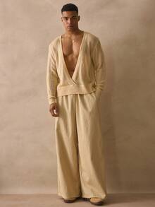 Musero Baggy Straight Leg Paper Bag Textured Elasticated Waistband Trouser Pants Spring Summer Holiday Essentials - Yellow - View 1