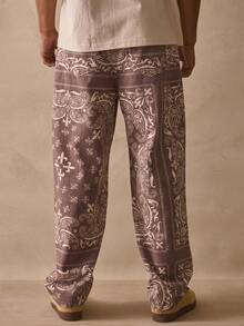 Musero Pantalones vaqueros con pierna recta y estampado de paisley en todo el diseño, con detalles de costura, esenciales de primavera y verano - Multicolor - Ver 4