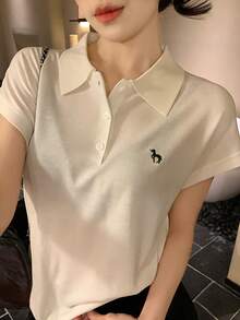 DAZY Women's Turndown Collar Korean Style Vacation Knit Top - White - View 4