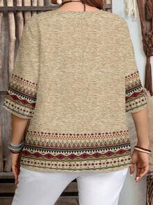 EMERY ROSE 女士休闲简约几何复古印花七分袖衬衫，适合春夏穿着 - 彩色 - 查看 2