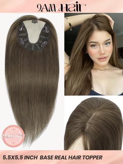 ZERO-NET 16inch Straight Hair Topper 5.5"X5.5" Base Size Human Hair Toppers For Women With Thinning Hair Toppers Hair Pieces For Women Wiglets Hair Topper Real Human Hair Extensions Clip Ins
