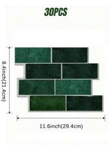 Shiny Home 10/30pcs Green Brick Pattern Imitation Tile Self-Adhesive Wall Stickers, Peel And Stick Wall Tile, Waterproof Wallpaper For Living Room Kitchen Backsplash Bathroom Home,Zellige Style - Green - View 7