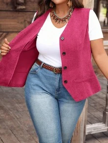 EMERY ROSE Damen Cord-Weste in Große Größen, Lässig, Urlaub, Alltag, Pendeln, einfarbig, Frühling/Sommer/Herbst - Heißes Pink - Übersicht 7