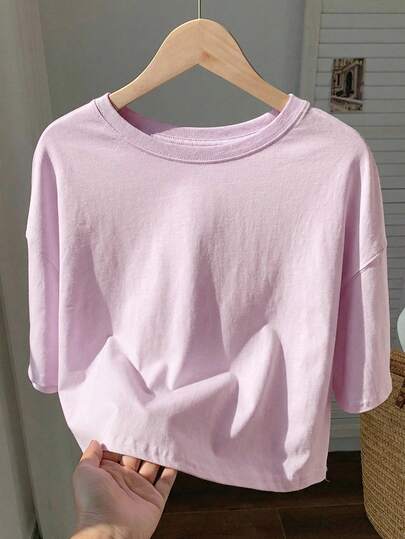 Comfortcana Women's Casual Purple Dropped Shoulder Short T-Shirt, Spring/Summer