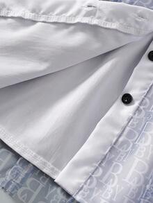 Garden Girls Commuter Style Dress, Summer Collared Shirt Splicing Letter & Numeric Digital Print Mesh Puff Skirt, Suitable For Daily Wear, Vacation & Travel - White - View 9