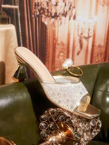 CUCCOO TILAWA Women's Elegant Party & Banquet Crystal Embellished Open Toe High Heel Sandals - Gold - View 3