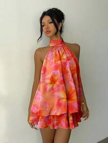 Đầm mini hở lưng buộc dây, màu cam nhuộm tie-dye, họa tiết hoa, thanh lịch và gợi cảm của Aloruh dành cho nữ, thích hợp cho hẹn hò, đi chơi tối, mùa hè, tuần trăng mật, dự đám cưới, nghỉ mát trên đảo, mùa hè, dự tiệc sang trọng, sinh nhật, lễ tình nhân, đi biển, nghỉ hè. - Nhiều màu - Xem 6
