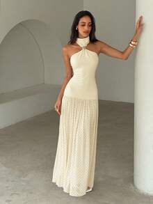 Aloruh 女士优雅性感网纱印花连衣裙 - 橘色 - 查看 3