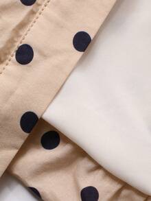 DAZY Women's Round Neck Polka Dot Korean Style Petal Sleeve Ruffle Trim Fresh Sweet Girl Blouse - Apricot - View 3