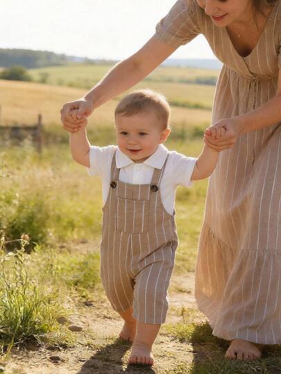 SHEIN Vintaside Kids 2 piezas Conjunto de ropa de bebé niño con estampado a cuadros lindo de manga corta, primavera